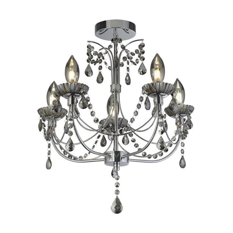 Searchlight Luna 5 Arm Semi-Flush Bathroom Chandelier - Smoked