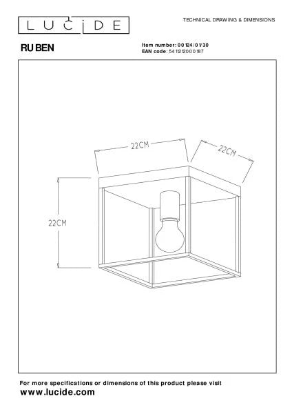 Lucide RUBEN - Flush ceiling light - 1xE27 - Black - Lights Zone