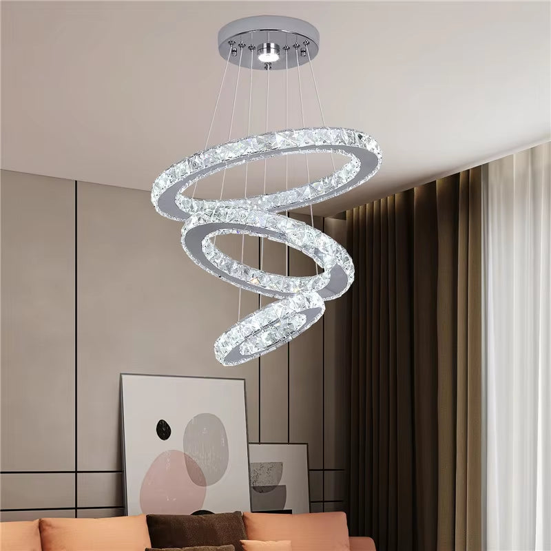Crystal LED Ring Pendant Lights - Modern Chandelier for Living and Dining Room Decor