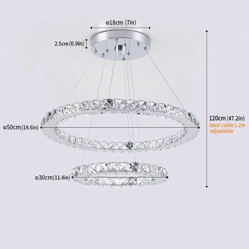 Crystal LED Ring Pendant Lights - Modern Chandelier for Living and Dining Room Decor