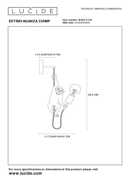 Lucide EXTRAVAGANZA CHIMP - Wall light - 1xE27 - Black - Lights Zone