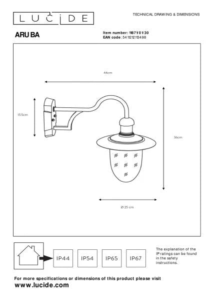 Lucide ARUBA - Wall light Indoor/Outdoor - 1xE27 - IP44 - Lights Zone