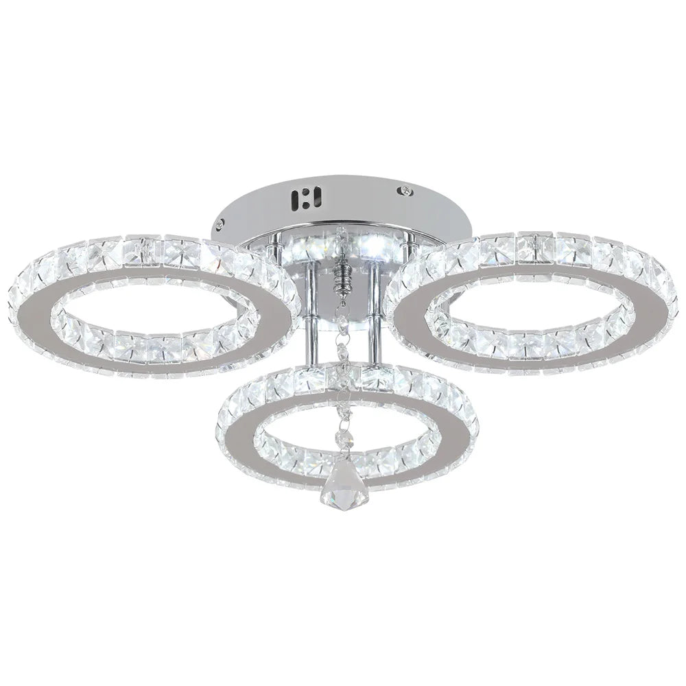 Modern Crystal Chandelier with App Dimmable Ceiling Light Fixture Rings Shape Flush Mount Chandelier for Bedroom Living Room