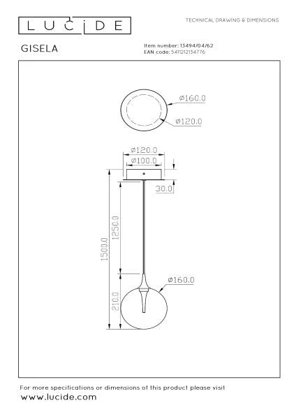Lucide GISELA - Pendant light - Ø 16 cm - LED Dim. - 1x5W 2700K - Amber - Lights Zone