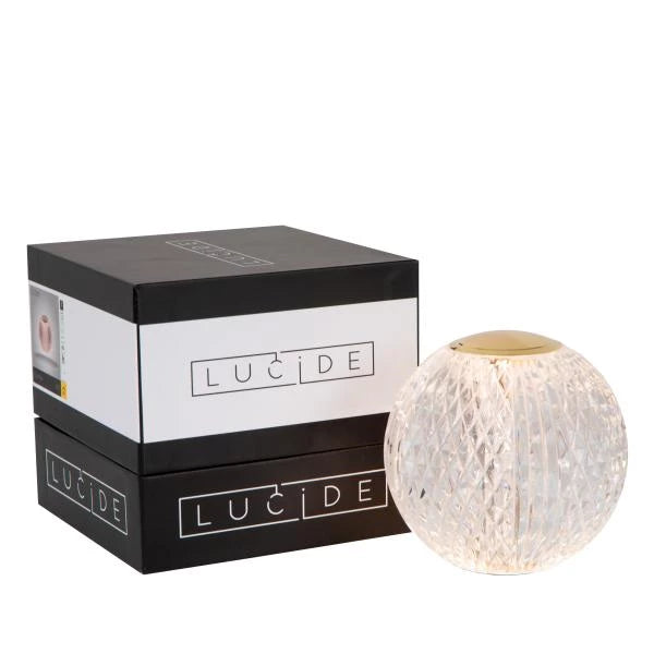 Lucide CINTRA - Rechargeable Table lamp - Battery pack/batteries - Ø 11 cm - LED Dim. - 1x2W 2700K - 3 StepDim - Transparant - Lights Zone