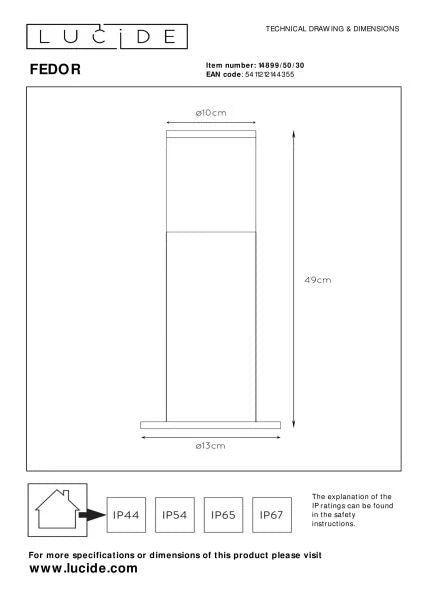 Lucide FEDOR - Bollard light - 1xE27 - IP44 - Lights Zone