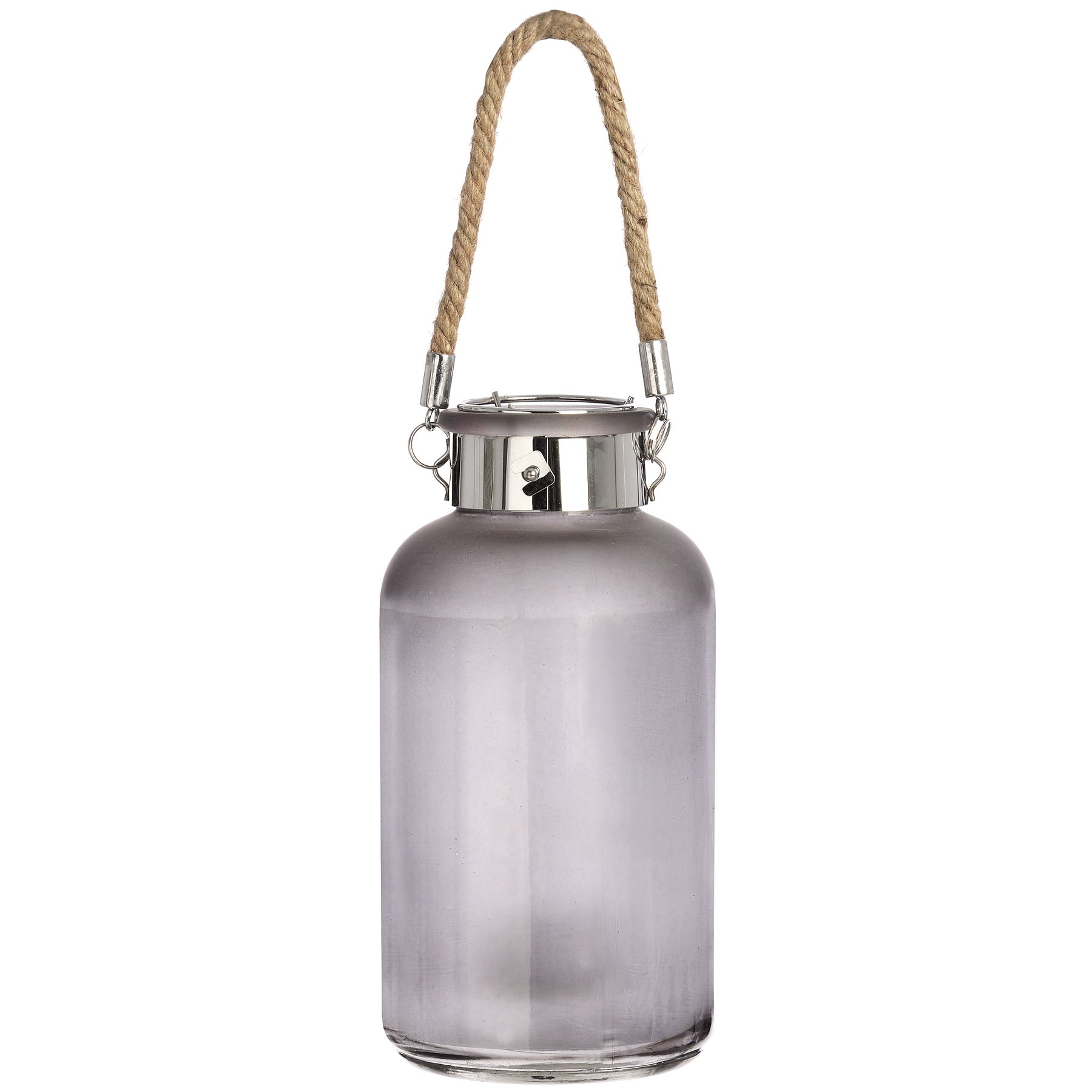 Frosted Grey Glass Lantern with Rope Detail and LED - Lights Zone