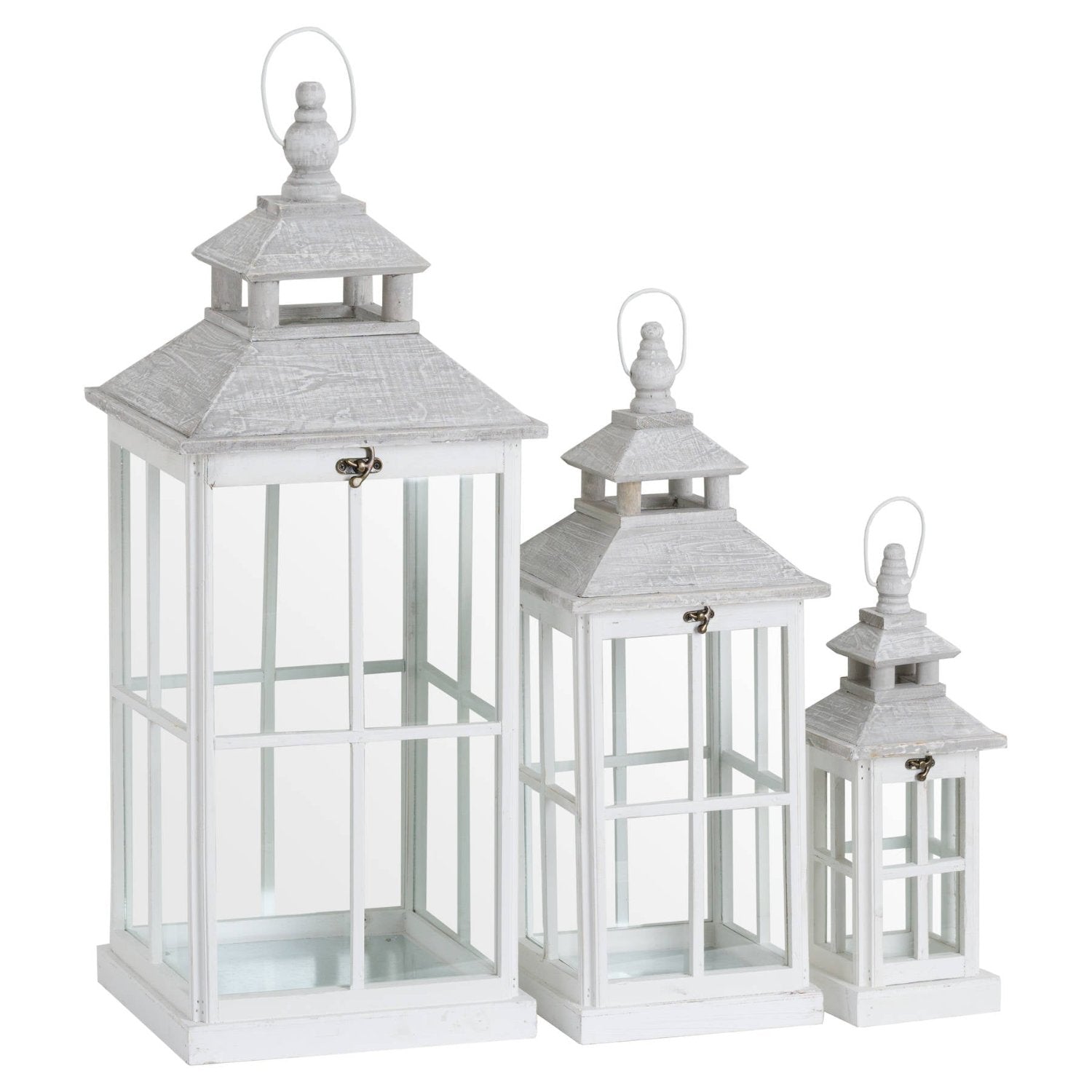 Set Of 3 White Window Style Lanterns With Open Top - Lights Zone