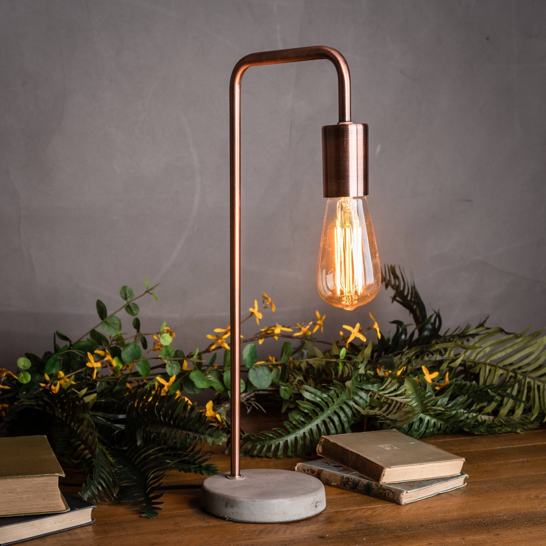 Copper Industrial Lamp With Stone Base - Lights Zone
