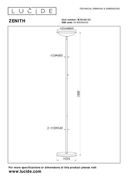 Lucide ZENITH - Floor lamp - Ø 25,4 cm - LED Dim. - 1x20W 3000K - Lights Zone