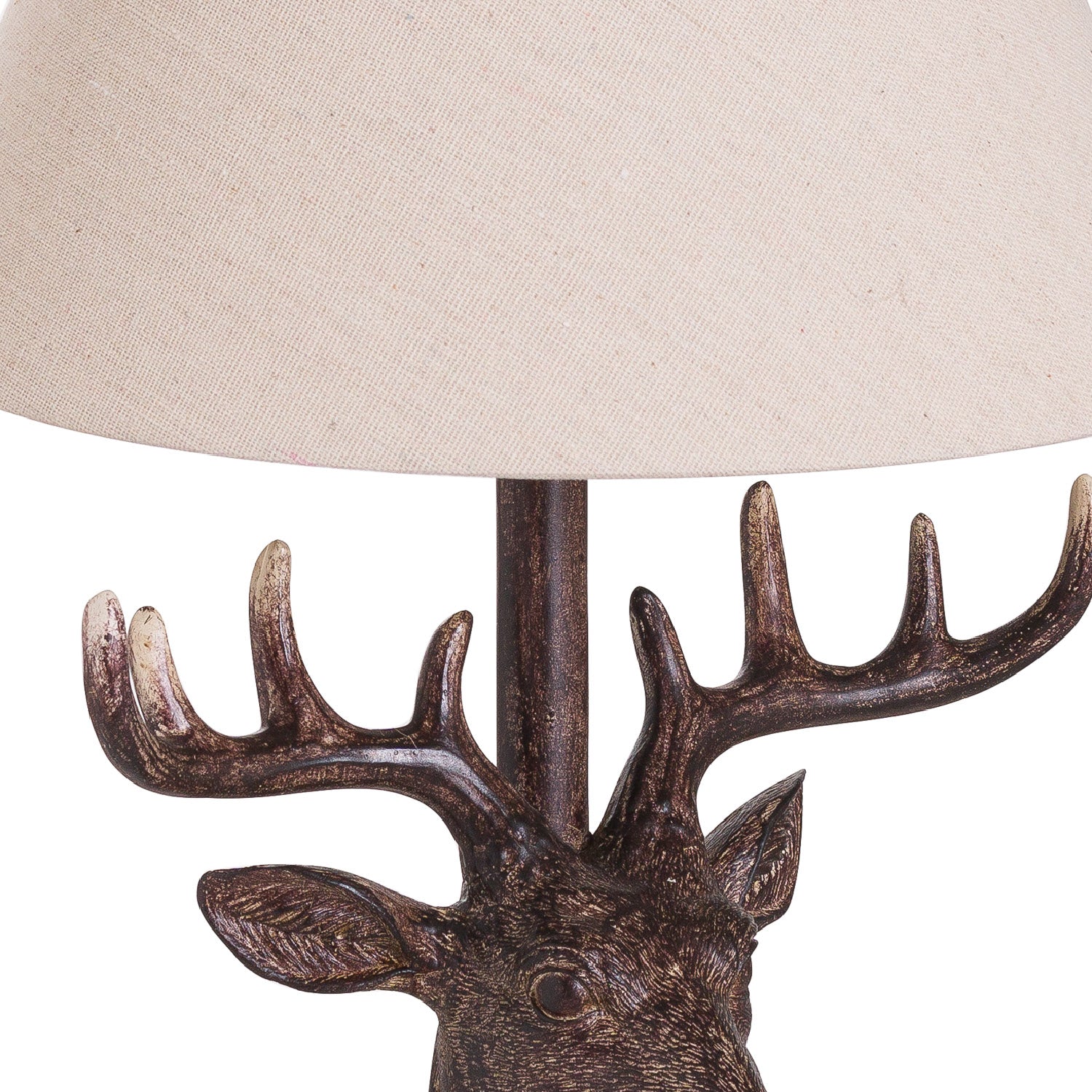 Stag Head Table Lamp With Linen Shade - Lights Zone