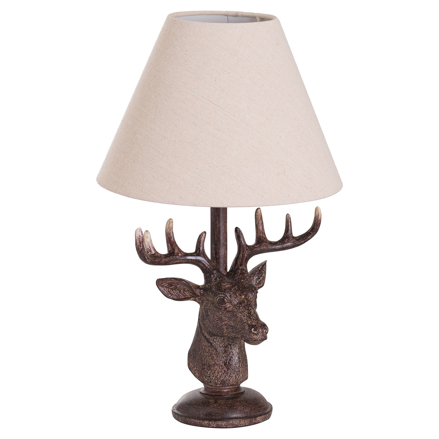 Stag Head Table Lamp With Linen Shade - Lights Zone