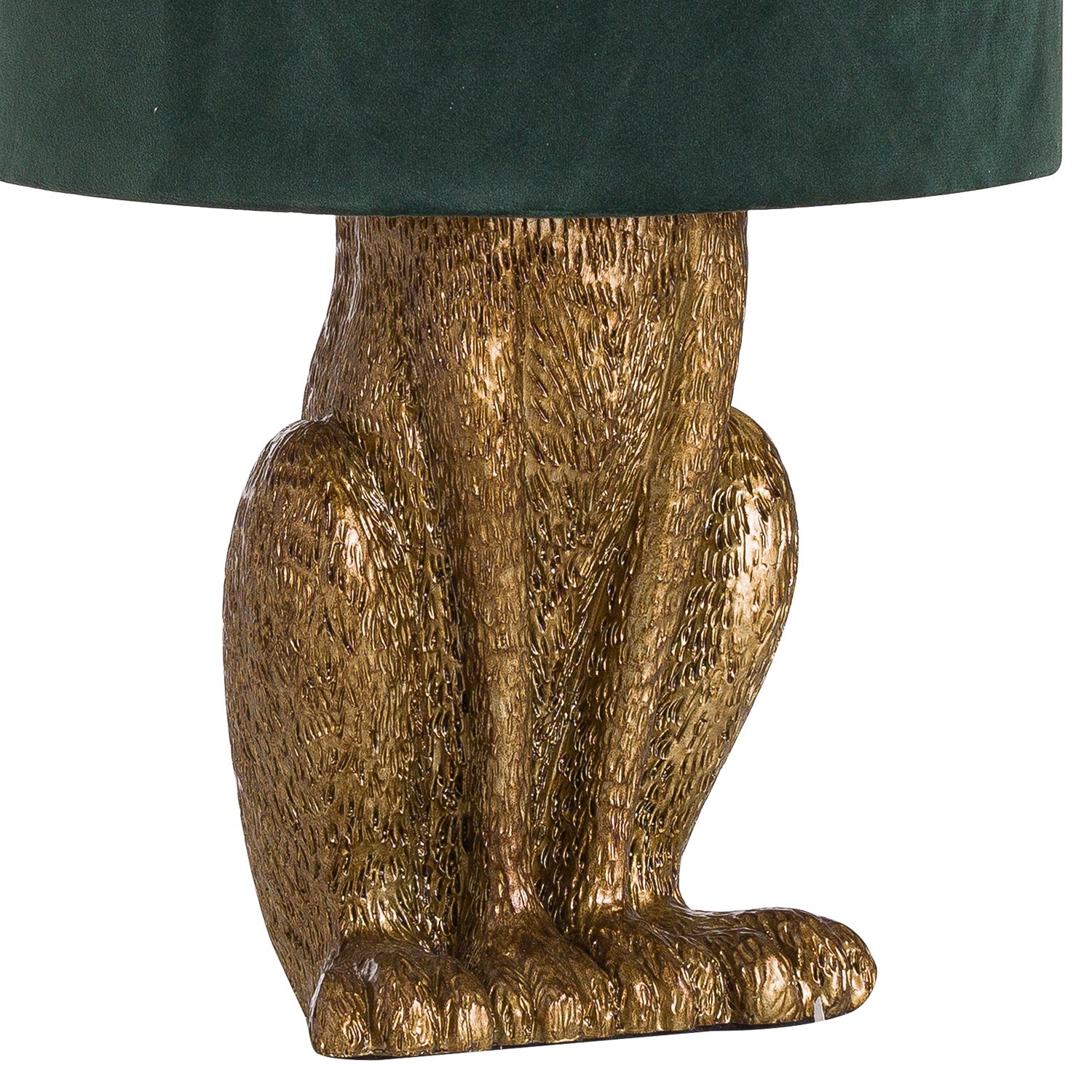 Antique Gold Hare Table Lamp With Green Velvet Shade - Lights Zone
