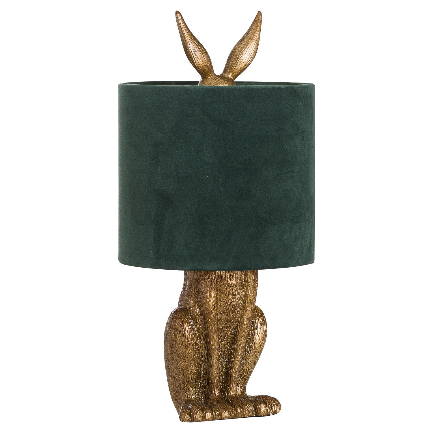 Antique Gold Hare Table Lamp With Green Velvet Shade - Lights Zone