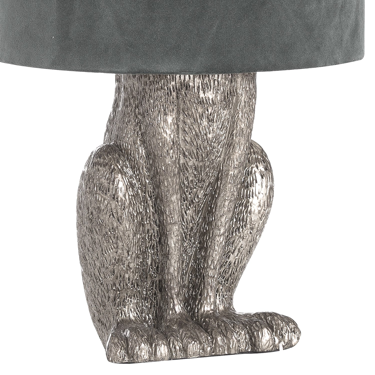 Silver Hare Table Lamp With Grey Velvet Shade - Lights Zone