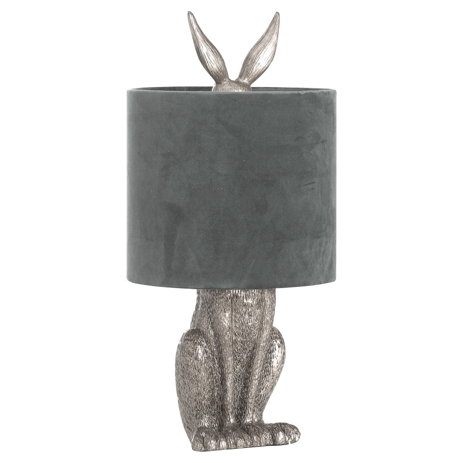 Silver Hare Table Lamp With Grey Velvet Shade - Lights Zone