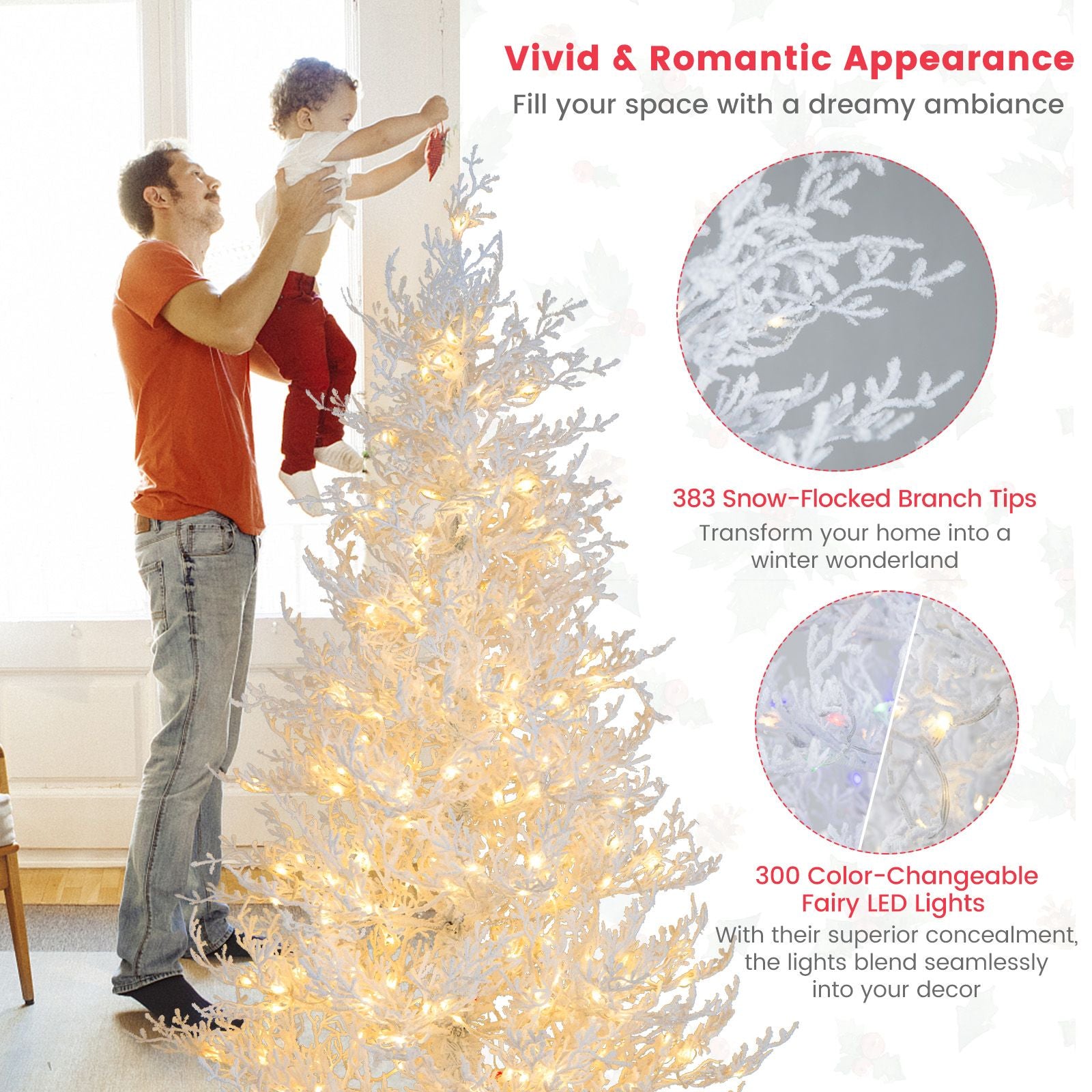 180Cm White Hinged Christmas Tree with Snow-Flocked PE Tips