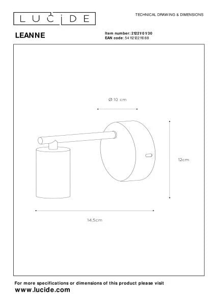 Lucide LEANNE - Wall light - 1xE27 - Black - Lights Zone