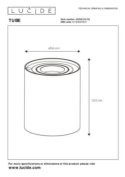 Lucide TUBE - Table lamp - Ø 9,6 cm - LED Dim. - GU10 - 1x5W 2600K2800K - 3 StepDim - Lights Zone