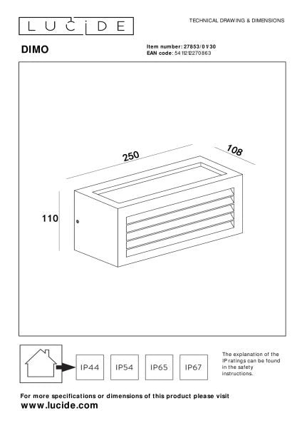 Lucide DIMO - Wall light Indoor/Outdoor - 1xE27 - IP54 - Anthracite - Lights Zone