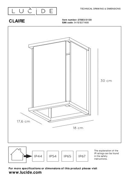 Lucide CLAIRE - Wall light Indoor/Outdoor - 1xE27 - IP54 - Lights Zone