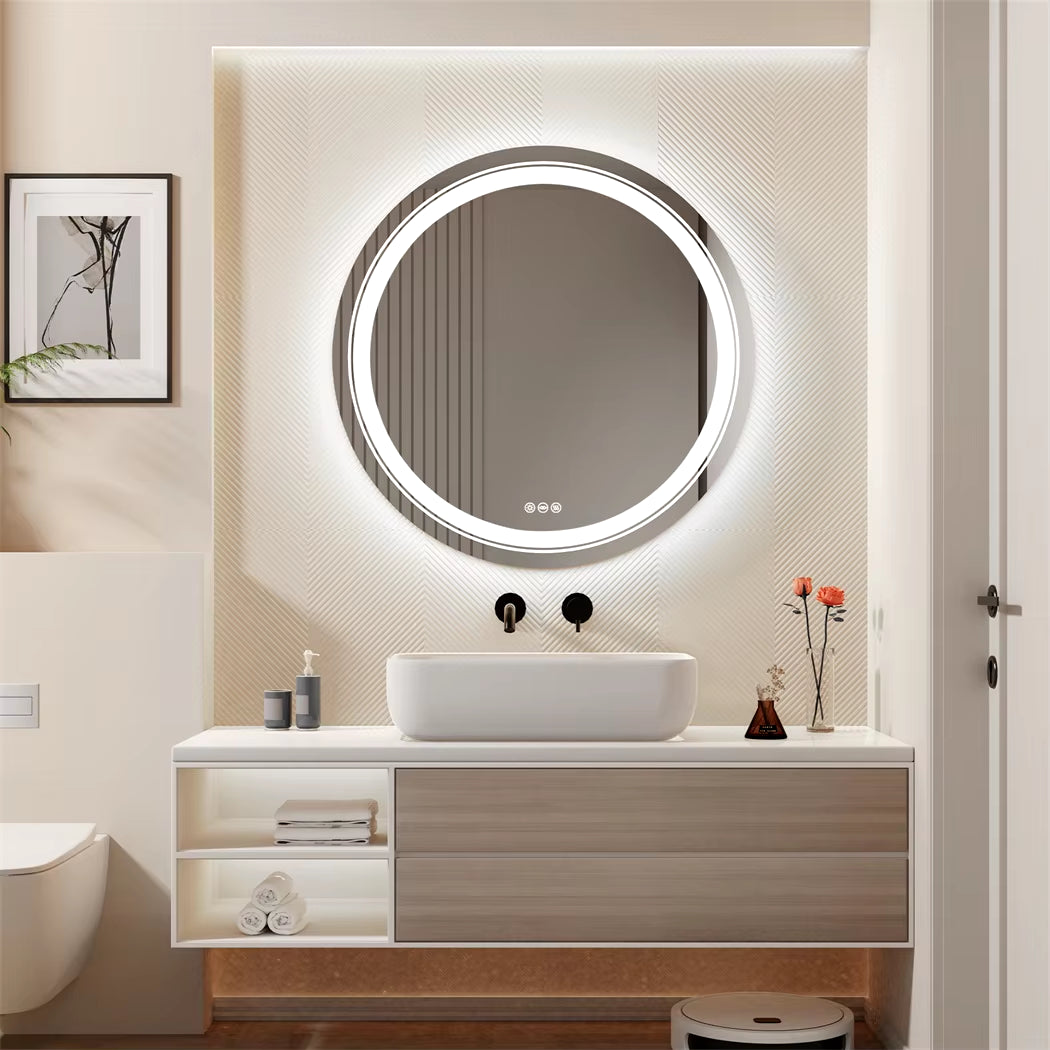 Smart Illuminate LED Mirror for Bathroom round Waterproof Washroom Toliet Wash Basin Bath Shower Fogless Mirror