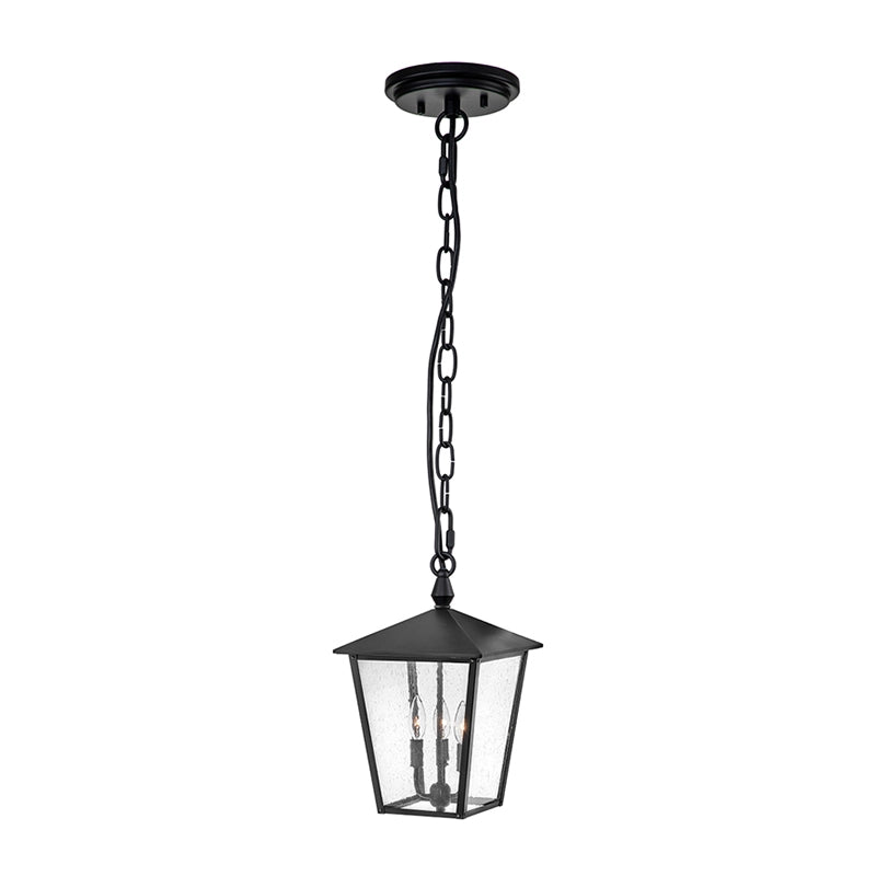 Hinkley Huntersfield 3 Light Large Pendant Porch Lantern – Black with Clear Seeded Glass (IP44)