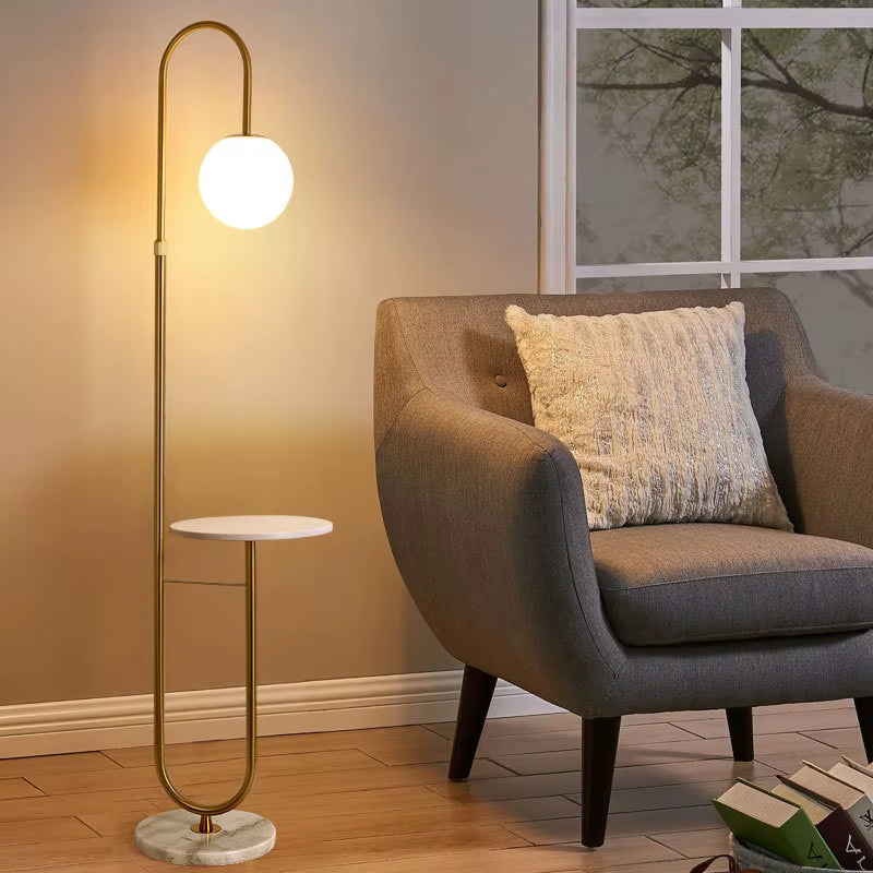 Nordic LED Floor Lamp Gold Black with round Table Home Decor Standing Lamp Living Room Sofa Marble Floor Lights for Tea Table