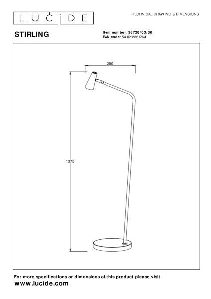 Lucide STIRLING - Rechargeable Floor lamp - Battery packbatteries - LED Dim. - 1x3W 2700K - 3 StepDim - Lights Zone
