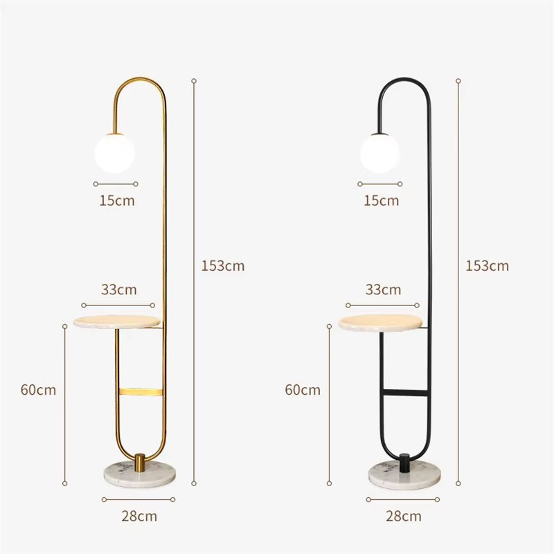 Nordic LED Floor Lamp Gold Black with round Table Home Decor Standing Lamp Living Room Sofa Marble Floor Lights for Tea Table