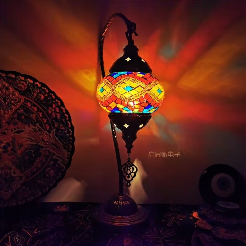 Turkish Mosaic Swan Table Lamp - Vintage Handcrafted Romantic Bedside Light