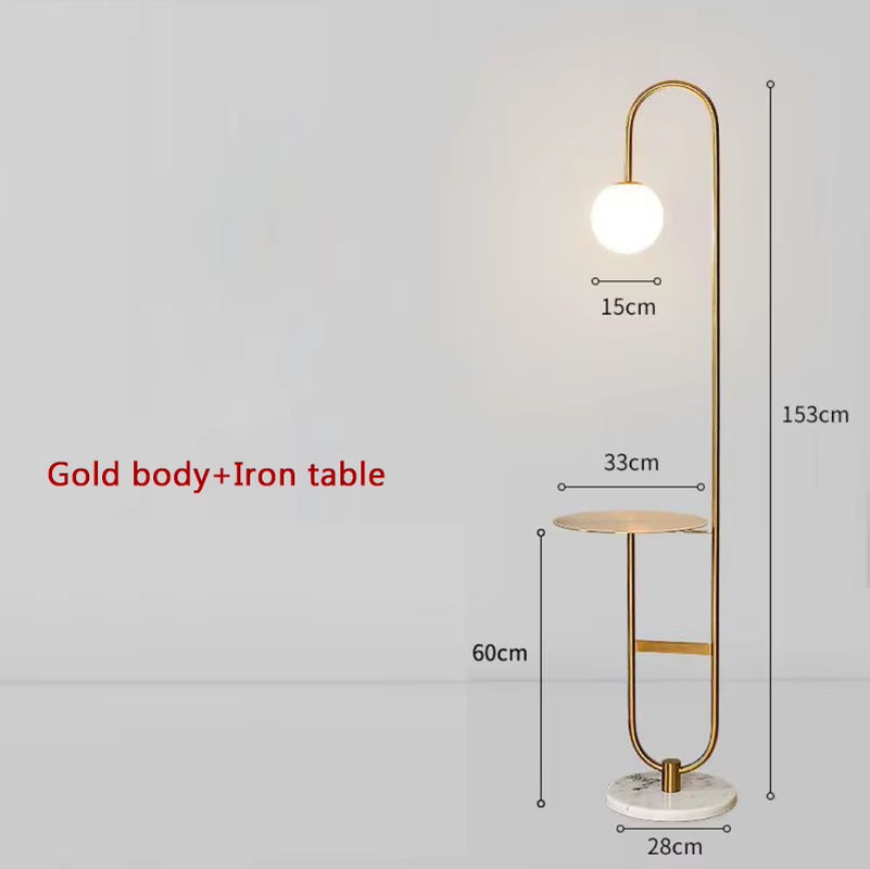 Nordic LED Floor Lamp Gold Black with round Table Home Decor Standing Lamp Living Room Sofa Marble Floor Lights for Tea Table