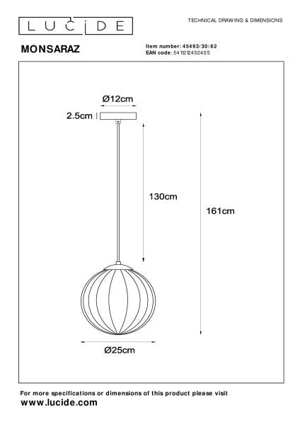 Lucide MONSARAZ - Pendant light - Ø 25 cm - 1xE27 - Amber - Lights Zone
