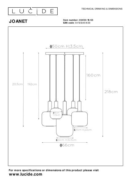 Lucide JOANET - Pendant light - Ø 66 cm - 5xE27 - Smoke Grey - Lights Zone