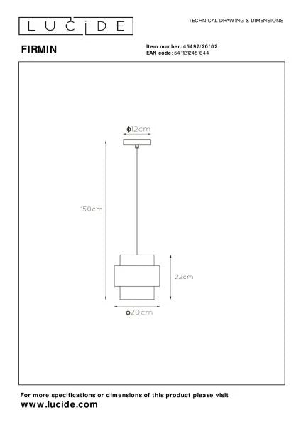 Lucide FIRMIN - Pendant light - Ø 20 cm - 1xE27 - Matt Gold Brass - Lights Zone