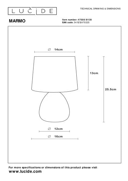 Lucide MARMO - Table lamp - Ø 16 cm - 1xE14 - Lights Zone