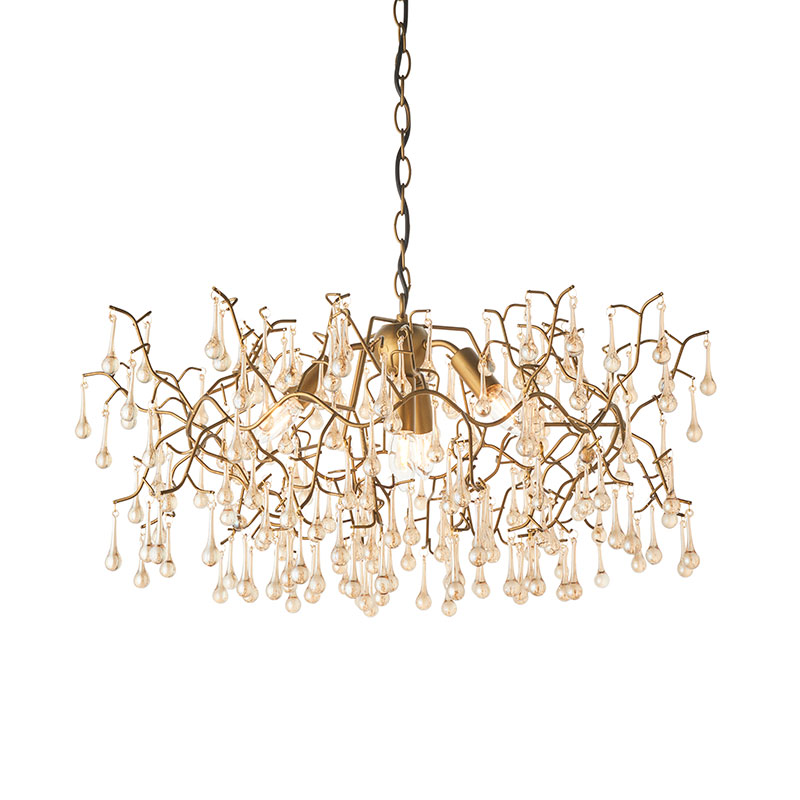 Luxia Rain Glass Chandelier - Aged Gold - Lights Zone