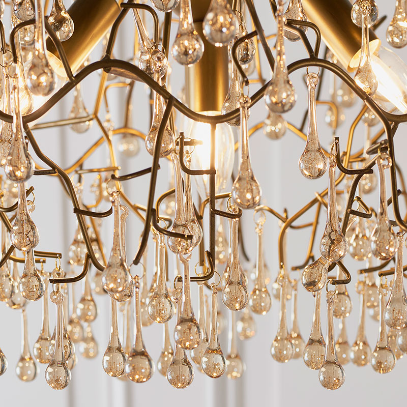 Luxia Rain Glass Chandelier - Aged Gold - Lights Zone