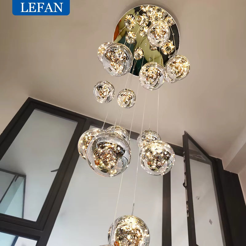 Modern LED Glass Ball Lampshade Ceiling Chandeliers Staircase Duplex Building Villa Loft Hollow Living Room Lights Pendant Lamp
