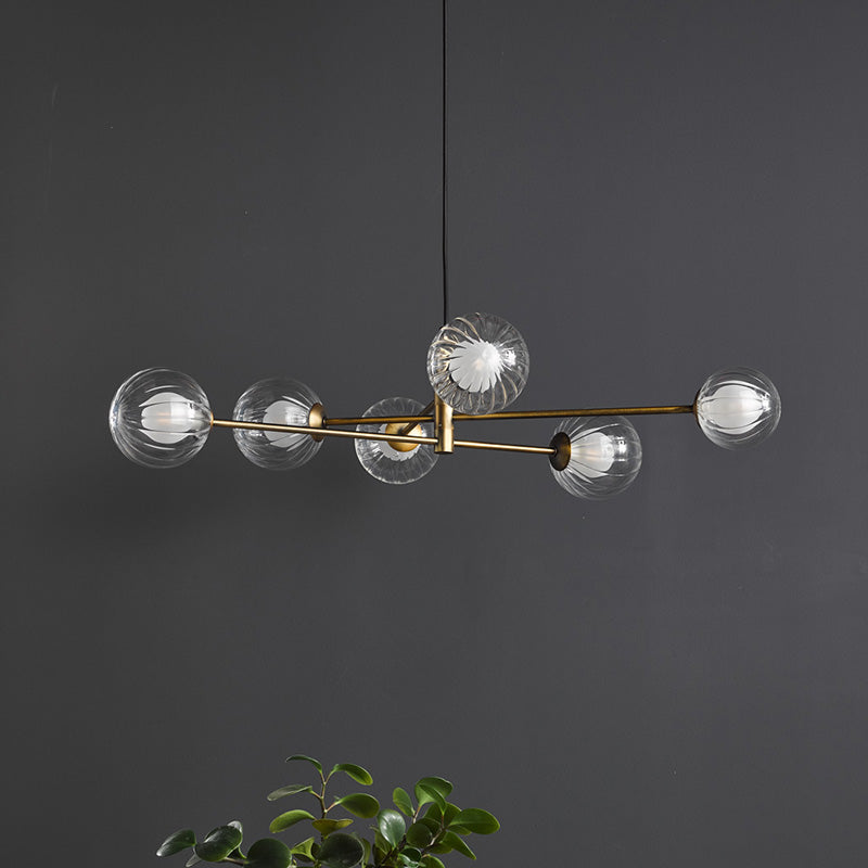 Dar Vignette 6 Arm Ceiling Pendant Light – Aged Brass with Clear Glass