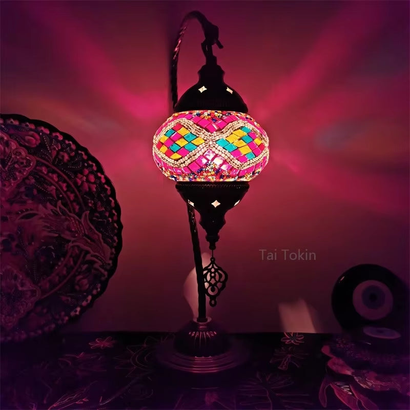 Turkish Mosaic Swan Table Lamp - Vintage Handcrafted Romantic Bedside Light