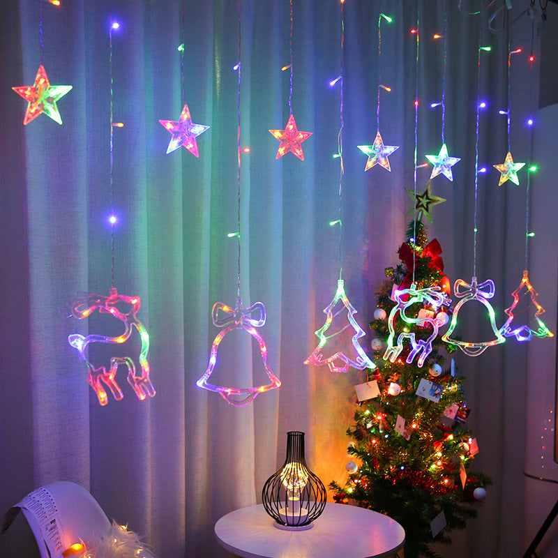 Christmas Deer Tree Bells Star String Fairy Lights Curtain Light Outdoor Garland - Lights Zone