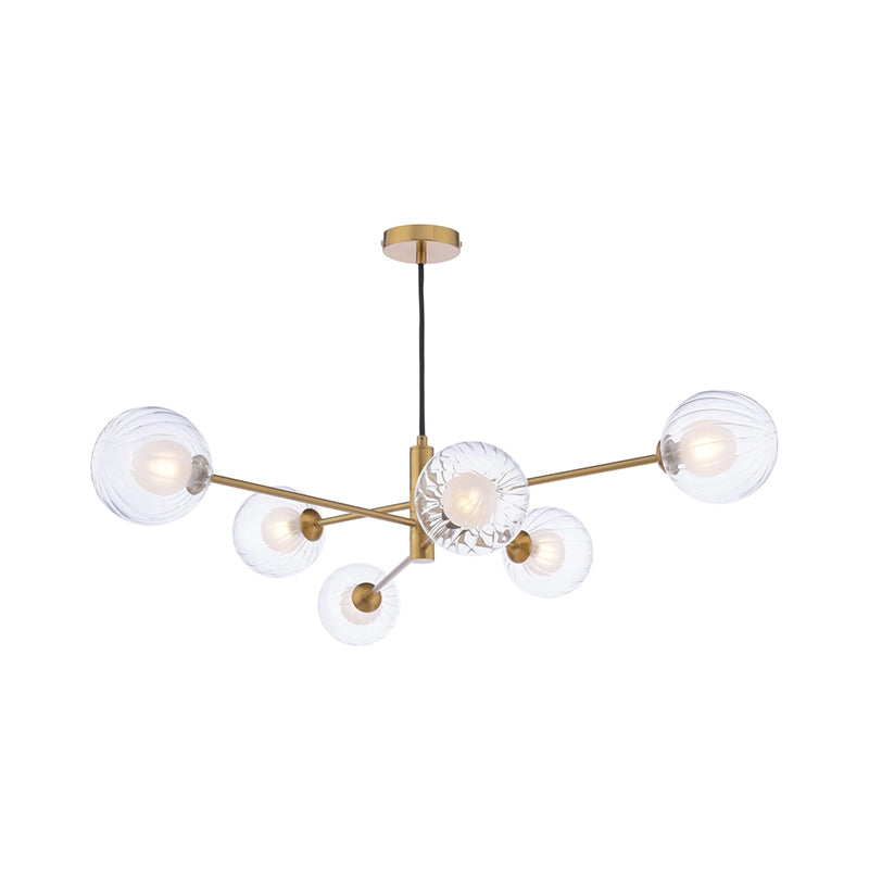 Dar Vignette 6 Arm Ceiling Pendant Light – Aged Brass with Clear Glass
