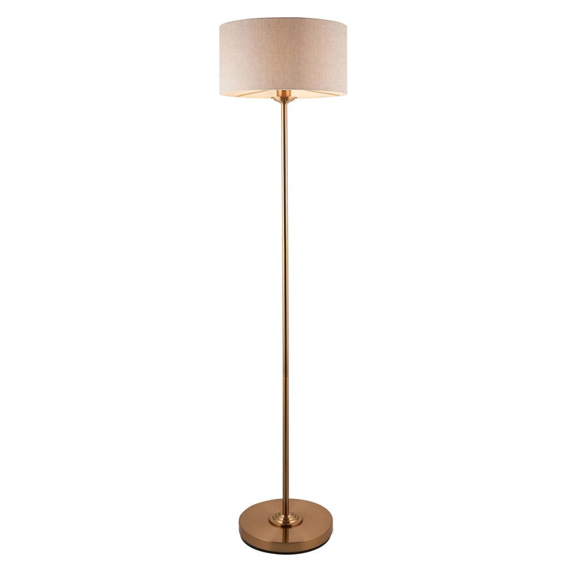 Luxia Bampton Floor Lamp – Vintage Brass & Natural Linen Shade