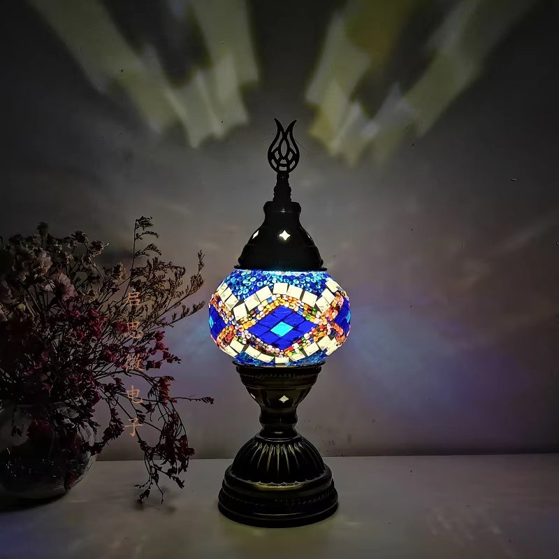 Turkish Mosaic Table Lamp - Vintage Art Deco Handcrafted Bedside Light