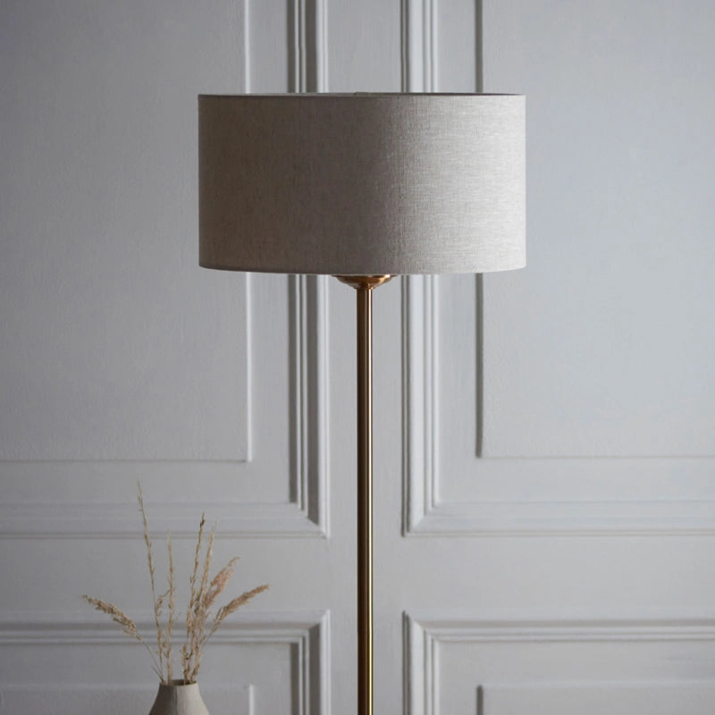Luxia Bampton Floor Lamp – Vintage Brass & Natural Linen Shade