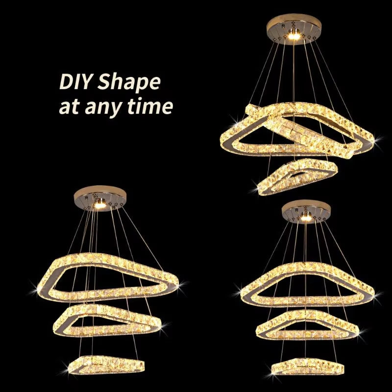 Crystal LED Ring Pendant Lights - Modern Chandelier for Living and Dining Room Decor