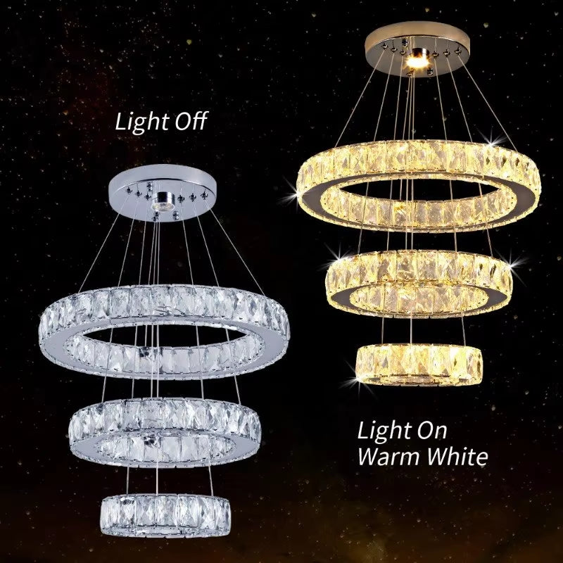 Crystal LED Ring Pendant Lights - Modern Chandelier for Living and Dining Room Decor