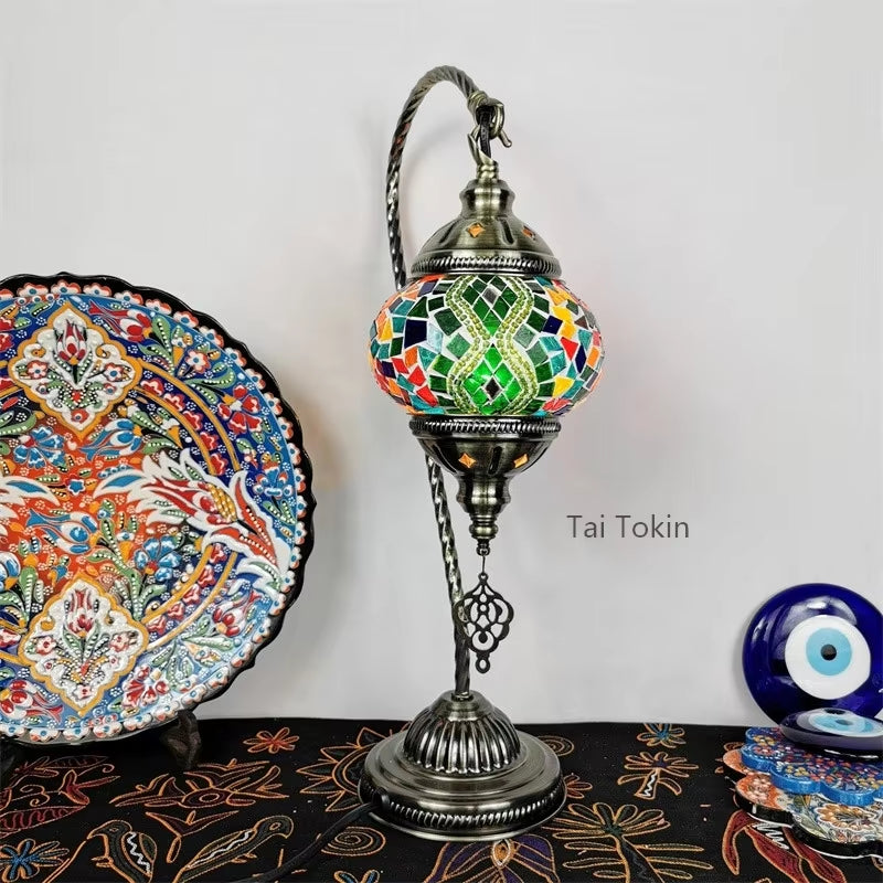 Turkish Mosaic Swan Table Lamp - Vintage Handcrafted Romantic Bedside Light