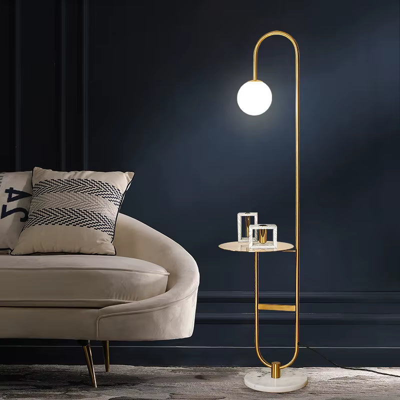 Nordic LED Floor Lamp Gold Black with round Table Home Decor Standing Lamp Living Room Sofa Marble Floor Lights for Tea Table